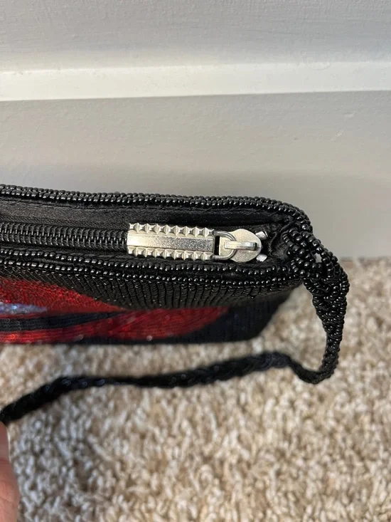 Vintage Y2k 2003 Red Hat Society Heavily Beaded Purse - Picture 6 of 9